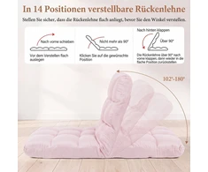 Sofa Promotion Reguliuojama sulankstoma grindų kėdė, 14 padėčių, šviesiai rožinė, 104 x 55 x 15 cm