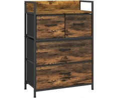 TV staliukas Aosom Komoda, 4 medžiaginiai stalčiai, industrinis stilius, 60 x 29 x 85 cm, ruda / juoda
