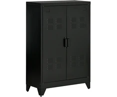 TV staliukas Aosom Metalinė daiktų laikymo spintelė su ventiliuojamomis dvivėrėmis durimis, juoda, 75 x 33 x 110 cm