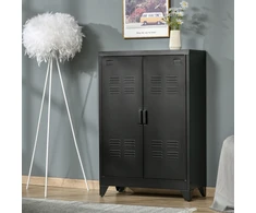 TV staliukas Aosom Metalinė daiktų laikymo spintelė su ventiliuojamomis dvivėrėmis durimis, juoda, 75 x 33 x 110 cm
