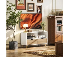 TV staliukas Aosom TV spintelė su stalčiais ir atviromis lentynomis, balta, 99 x 39 x 58,3 cm