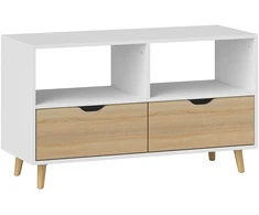 TV staliukas Aosom TV spintelė su stalčiais ir atviromis lentynomis, balta, 99 x 39 x 58,3 cm