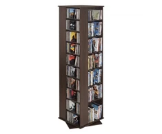 TV staliukas Koduva CD ir DVD laikymo spintelė VEVOR, besisukantis stelažas su 34 skyriais, ruda, 48 x 48 x 164 cm
