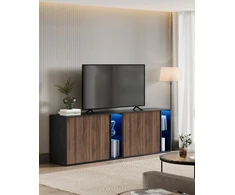 TV staliukas Koduva Indauja su apšvietimu, 39 x 100 x 71 cm, medžio drožlių plokštė, MDF ir stiklas