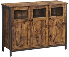 TV staliukas Songmics Indauja su stiklinėmis durelėmis, 100 x 35 x 75 cm, medžio drožlių plokštė ir plienas, ruda-juoda