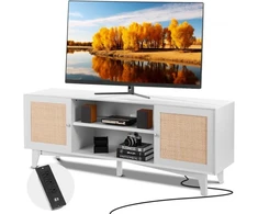 TV staliukas Koduva Rataninė TV spintelė VEVOR, balta, 168 x 40 x 64 cm, iki 191 cm televizoriui
