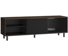 TV staliukas Koduva TV spintelė iki 60 colių televizoriui, 140 x 39 x 45 cm, ruda-juoda, stiklas ir plienas