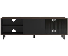 TV staliukas Koduva TV spintelė iki 60 colių televizoriui, 140 x 39 x 45 cm, rievėtas stiklas, ruda-juoda