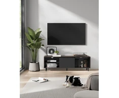 TV staliukas Koduva TV spintelė iki 60 colių televizoriui, 140 x 39 x 45 cm, ruda-juoda, stiklas ir plienas