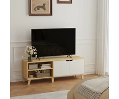 TV staliukas Koduva TV spintelė su 2 durimis, reguliuojamomis lentynomis, 140 x 40 x 50 cm, ąžuolo ir kreminės baltos spalvos