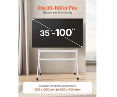 TV staliukas VEVOR Mobilus TV stovas ant ratukų, skirtas 35–100 colių televizoriams, iki 198 lb, Max VESA 800x600 mm