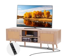 TV staliukas VEVOR Rotango TV spintelė, 65 col. televizoriui, ąžuolo spalvos, su integruotu lizdu