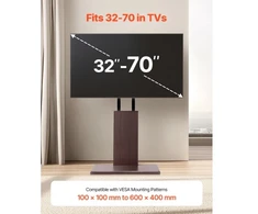 TV staliukas VEVOR TV stovas, stalinis, 32–70 colių ekranams, su pasukimu ir aukščio reguliavimu, iki 99 svarų, MAX VESA 600 x 400 mm