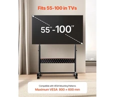 TV staliukas VEVOR Universalus TV stovas, mobilus, reguliuojamas aukštis, su padėklu, 55-100 colių, YBTC-03