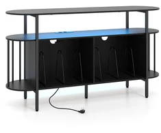 TV staliukas Promotion Patefono stovas su įkrovimo stotele ir LED apšvietimu, juodas, 140 x 40 x 76 cm