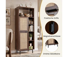 TV staliukas Promotion Ruda daiktų spintelė su 2 rotango durelėmis ir 5 skyriais, 60 x 35 x 157 cm
