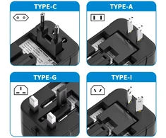 Kelioninis adapteris, universalus kištukas, tinkantis visam pasauliui, su type-c, juodas, Nordhelios