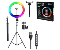 Telefono stovas laikiklis su RGB žiedo formos lempa