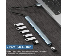 USB Šakotuvas 7 prievadų, pilkas, 3.0 USB