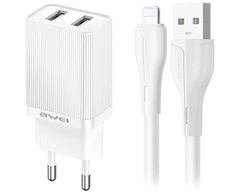 Įkroviklis Awei C15L-EU 10W 2xUSB-A + USB-A to Lightning cable 1.0m baltas