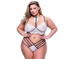 Baci 2-Piece Lace Strappy Bra &amp; Panty Set Queen Size, Juodas Trim