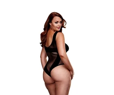 Baci Jacquard Fishnet V Teddy - Queen Size, Juodas Contrast Trim