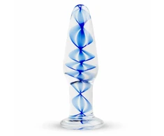 Blue Mėlyna EasyToys Glass Intimate Plug No. 23 Transparent with Mėlyna Spiral, Medium