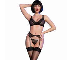 Chilirose Sets Chilirose CR 4692 Four-Piece Lingerie Set Juodas Size L Adjustable Lace