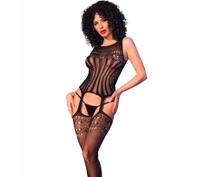Chilirose Bodies Chilirose CR 4855 Bodystocking Juodas S/L - Mesh with Ornate Detailing