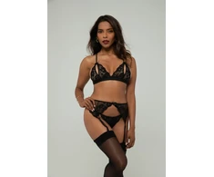 Christine Axelle 3-Piece Lingerie Set Juodas - Lace &amp; Open Detail Design S-M