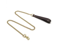 Coco de Mer Brown Leather Lead with Antique Brass Chain 43in