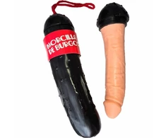 Diablo Picante Model Blood Sausage - Premium Silicone Intimate Toy, Juodas-Raudona, 20 cm