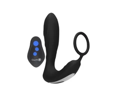 E-Stim Vibrating Plug &amp; Adjustable Ring Set with Remote Control Juodas