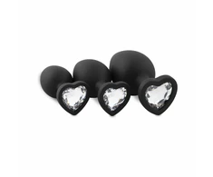EasyToys 3-Piece Silicone Plug Set with Decorative Heart Gem, Juodas
