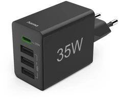 Hama 35W PD/QC 1x USB-C, 3x USB-A, juoda