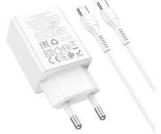 Įkroviklis Hoco N71 30W GaN USB-C/USB-A + USB-C to USB-C cable 1.0m baltas