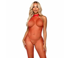 Leg Avenue Bodystockings Leg Avenue Bodystocking Racer Neck Industrial Net Raudona One Size