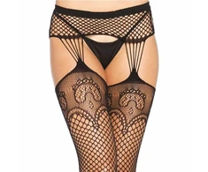 Leg Avenue Europe Leg Avenue Fishnet Stockings with Garter-Style Lines, One Size