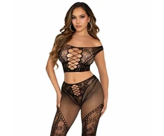 Leg Avenue Sets Leg Avenue Off-Shoulder Crop Top &amp; Fishnet Leggings Set Juodas S/M