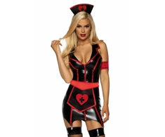 Leg Avenue Vinyl Nurse Costume 4-Piece Set - Shaping Halter Dress S/M