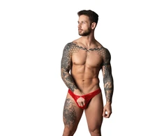 Male Power Boneyard Cobalt Open Ring Thong S/M Raudona - Adjustable Waistband