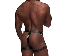 Male Power Scorpio Adjustable Faux Leather Thong with Lock System Juodas OS