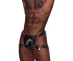 Male Power Scorpio Adjustable Faux Leather Thong with Lock System Juodas OS