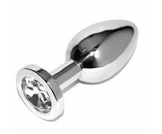 Metal Hard Steel Intimate Plug Small with Transparent Crystal 5.7cm