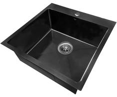 Nerūdijančio plieno plautuvė D5050H Juodas/SATIN su sifonu 1.0 mm