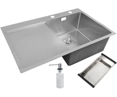 Nerūdijančio plieno plautuvė D6845H SATIN kairė su sifonu