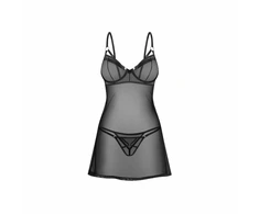 Obsessive Euridia Chemise &amp; Tanga Set Juodas - Elegant Lingerie Ensemble