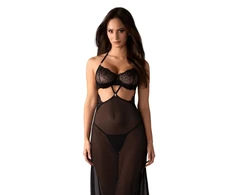 Obsessive Iliosa Chemise &amp; Thong 2XL/3XL Juodas Lace Tulle Set