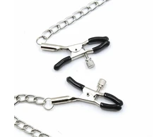 Ohmama Fetish Adjustable Juodas Ball Gag with Nipple Clamp Chains