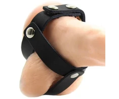Ohmama Fetish OHMAMA Leather Ball Cage - Adjustable Stainless Steel Ring, Juodas